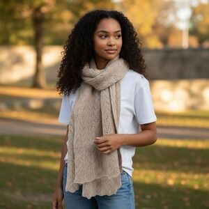 Herman Geist Vintage 100% Cashmere Scarf Light Brown Soft Natural Breathable